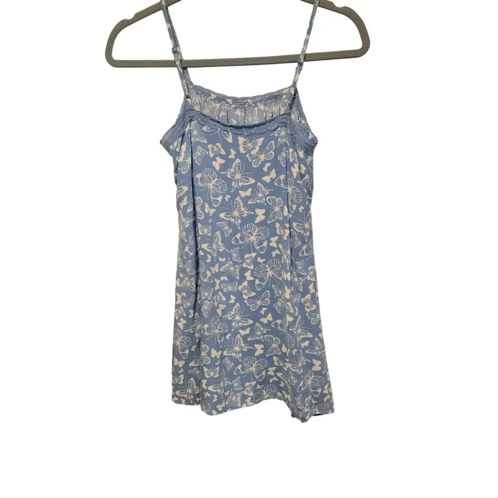 Art Class Girls Large 10/12 Lace Trim‎ Blue White Butterfly Dress M Summer Beach